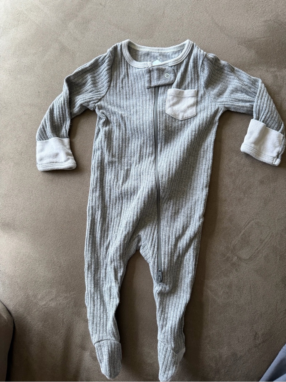 cloud island Ribbed Footed One-Piece in Light Gray neutral sleeper